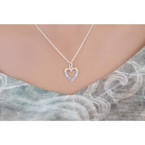 Sterling Silver Rainbow Heart Charm with Nano Gems Necklace